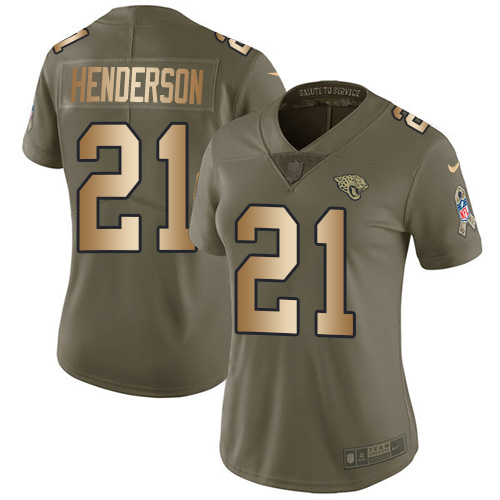 Nike Jacksonville Jaguars #21 C.J. Henderson Olive Gold Women Stitched NFL Limited 2017 Salute To Service Jersey->women nfl jersey->Women Jersey